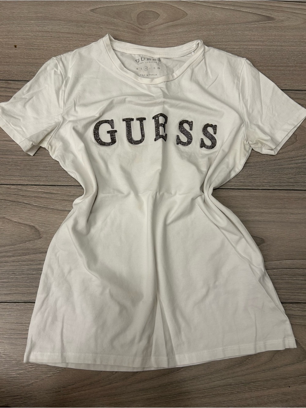 GUESS White Tee with Black Embellished Logo